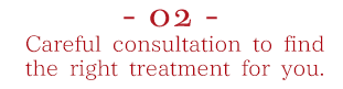 Careful consultation to findthe right treatment for you.